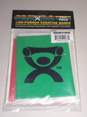 CanDo Pep Pack Low Powder Easy Exercise Bands 3 Pack Green Red Yellow -021715